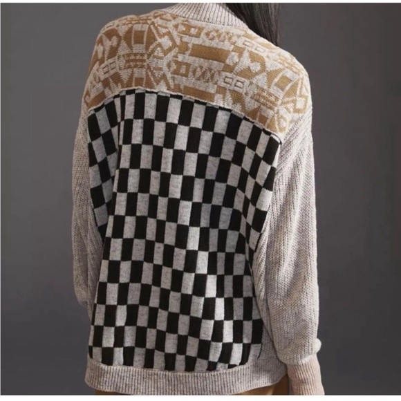 Anthropologie PILCRO Mash-up Colorblock Checkered Star Cardigan Sweater - Small - Picture 5 of 15